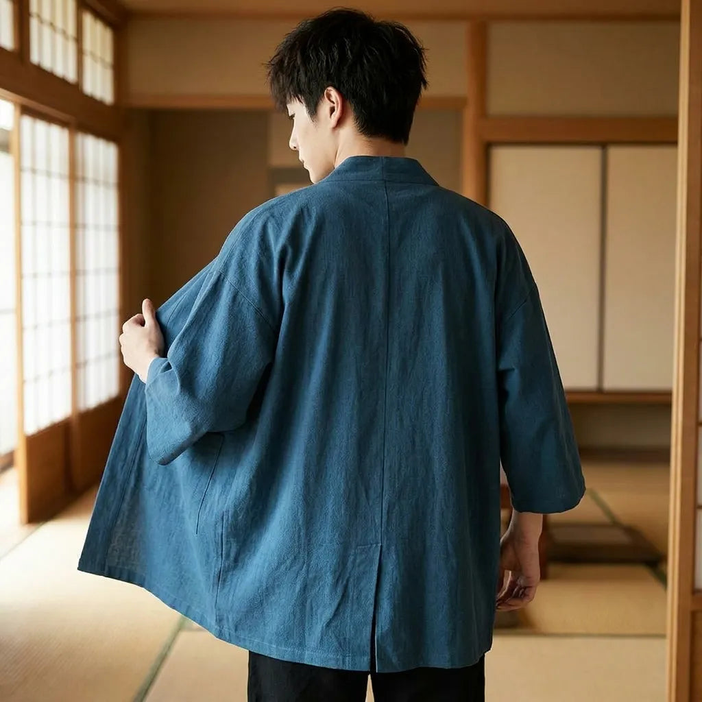 Chaqueta kimono haori para hombre vista de espalda