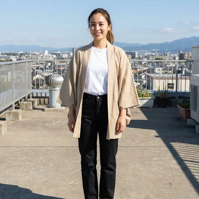 Chaqueta kimono japonesa de manga ancha en toda su extensión