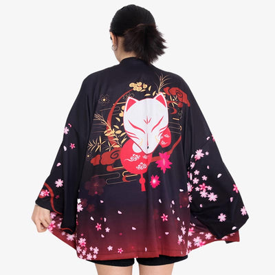 Chaqueta kimono mujer con estampado kitsune y sakura