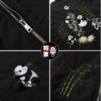 Chaqueta panda bordada con hojas de bambú en estilo sukajan