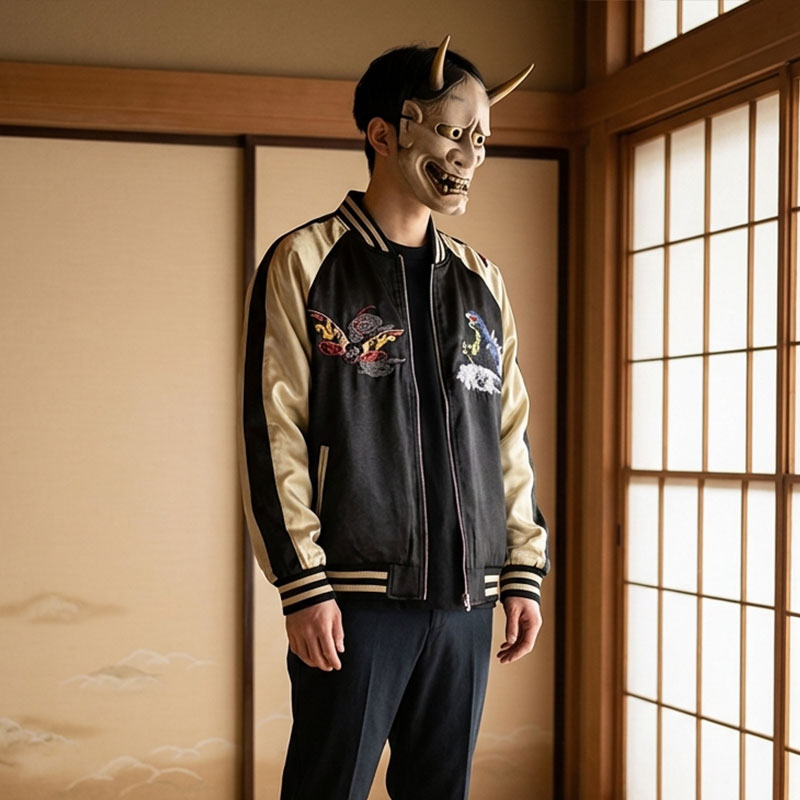 Detalle del bordado de la chaqueta souvenir japonesa