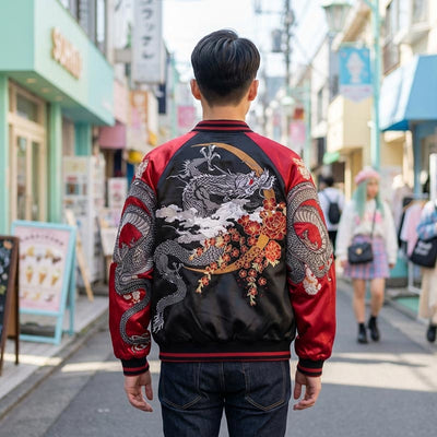 Chaqueta Sukajan bordada con dragón japonés