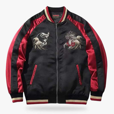 Chaqueta bomber sukajan de hombre con un detallado diseño de Kirin, inspirado en la mitología sintoísta y el arte tradicional japonés