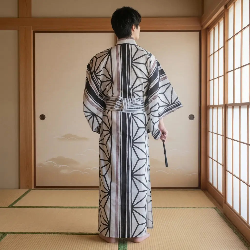 Cinturon obi combinado con kimono de hombre