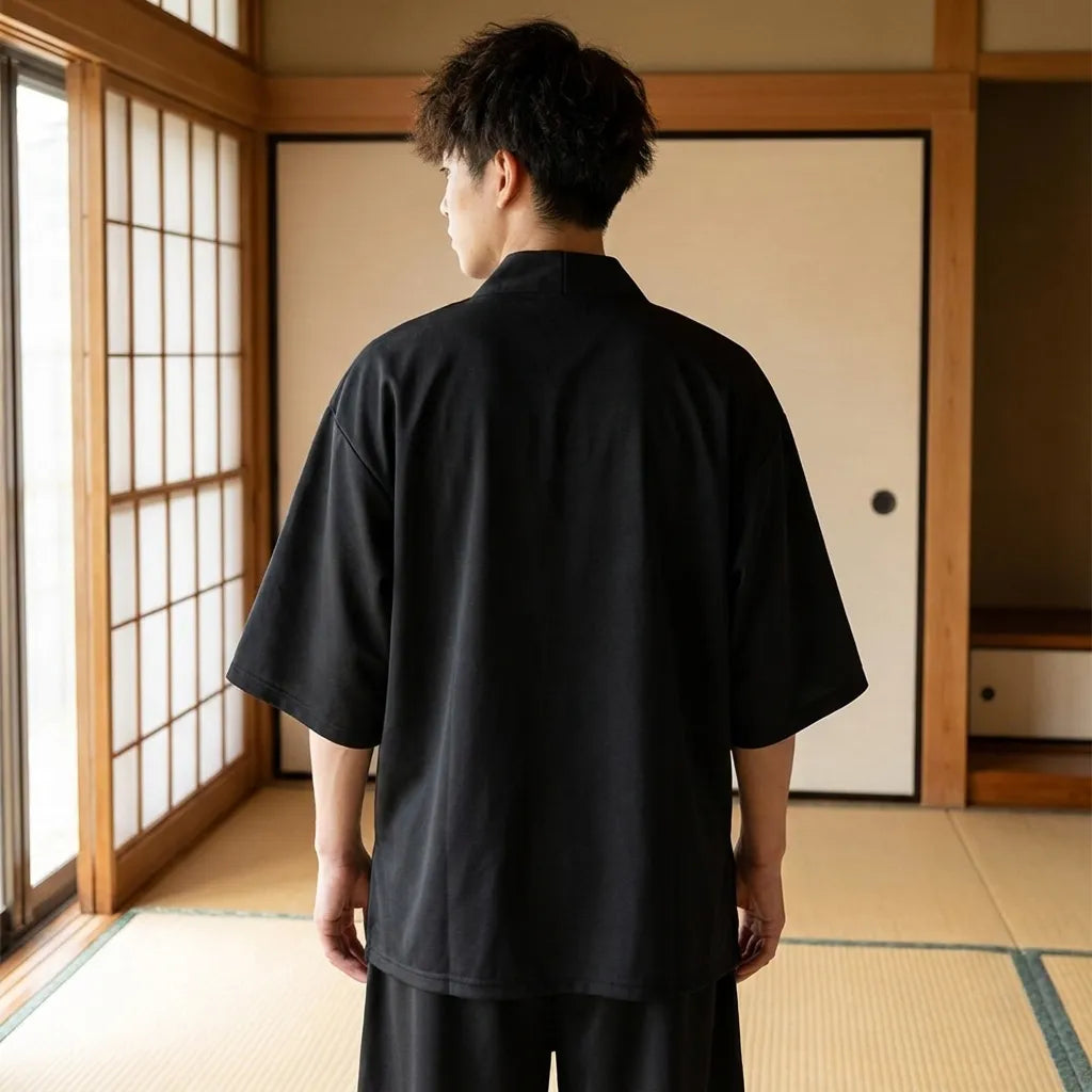 Detalle trasero del conjunto kimono corto japonés