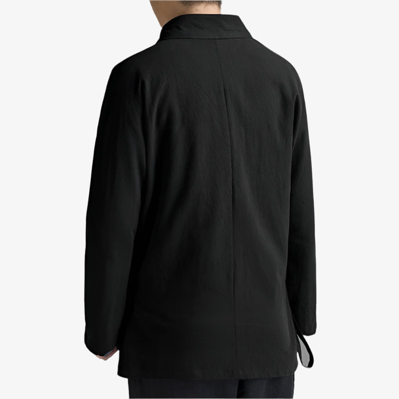 Conjunto de ropa japonesa samue con chaqueta y pantalón holgados, inspirado en la vestimenta de artesanos y monjes