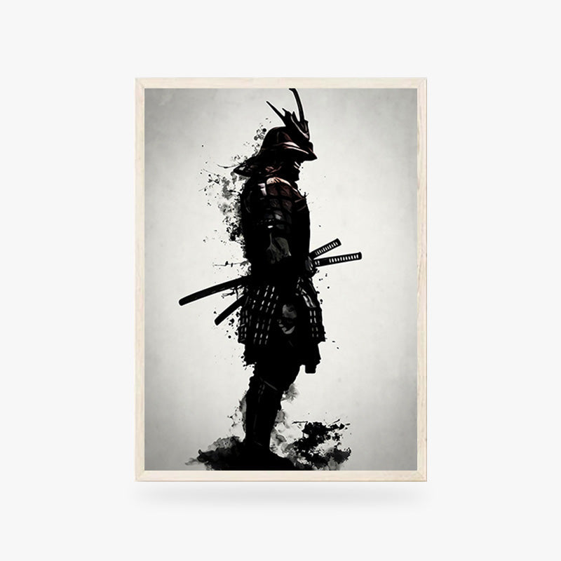 Cuadro samurai con armadura, katana y casco sobre lienzo
