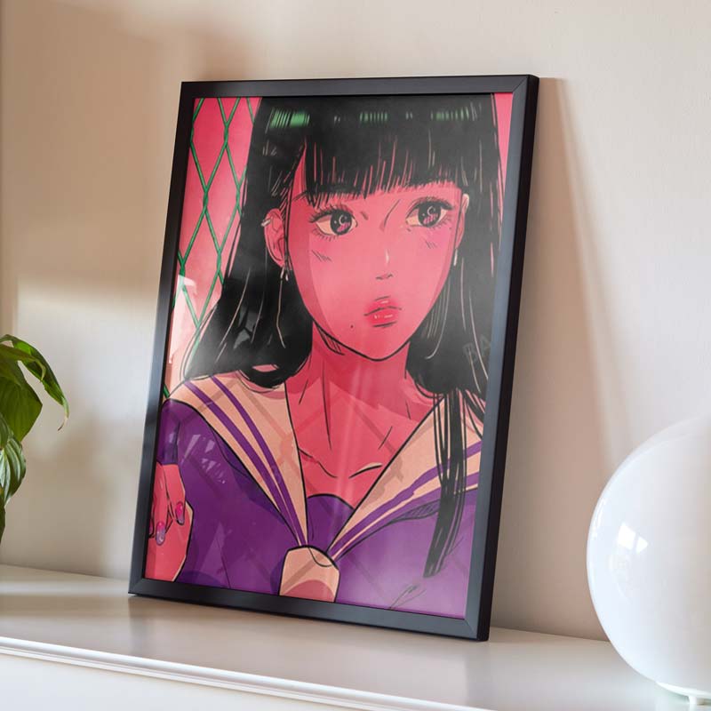 Lámina decorativa de estilo manga japonés con motivo escolar, ideal para pared