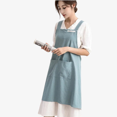 Delantal japonés cruzado de algodón y lino con tirantes cruzados en la espalda, ideal para la cocina o el taller