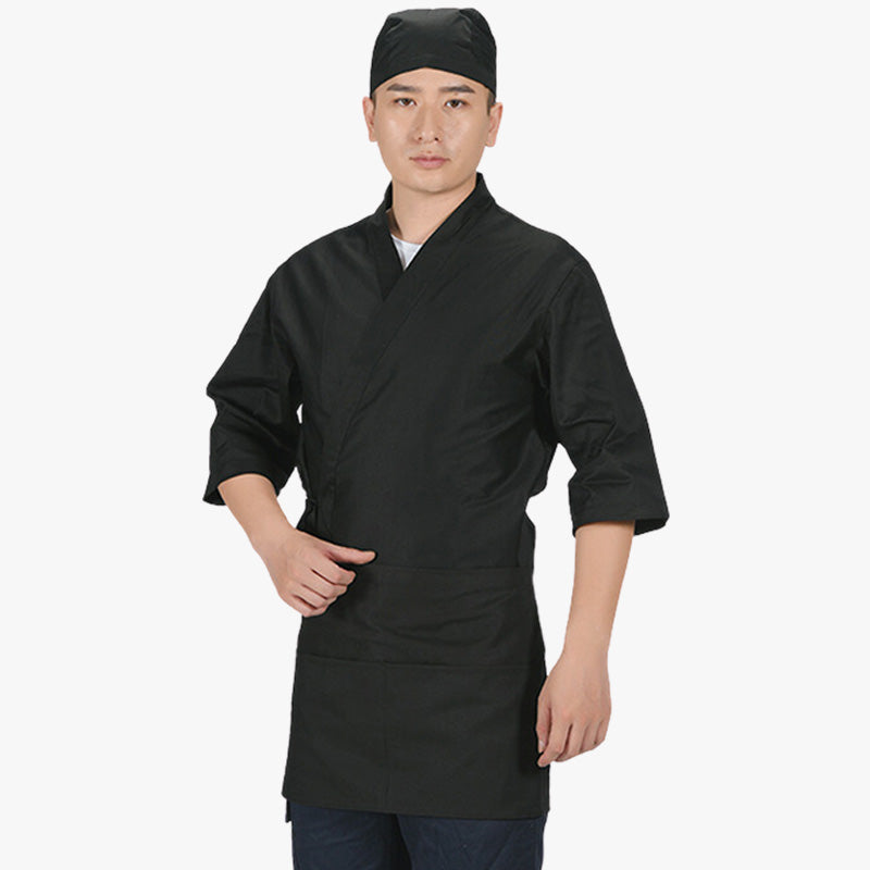 Delantal japonés negro para hombre con cinturón ajustable