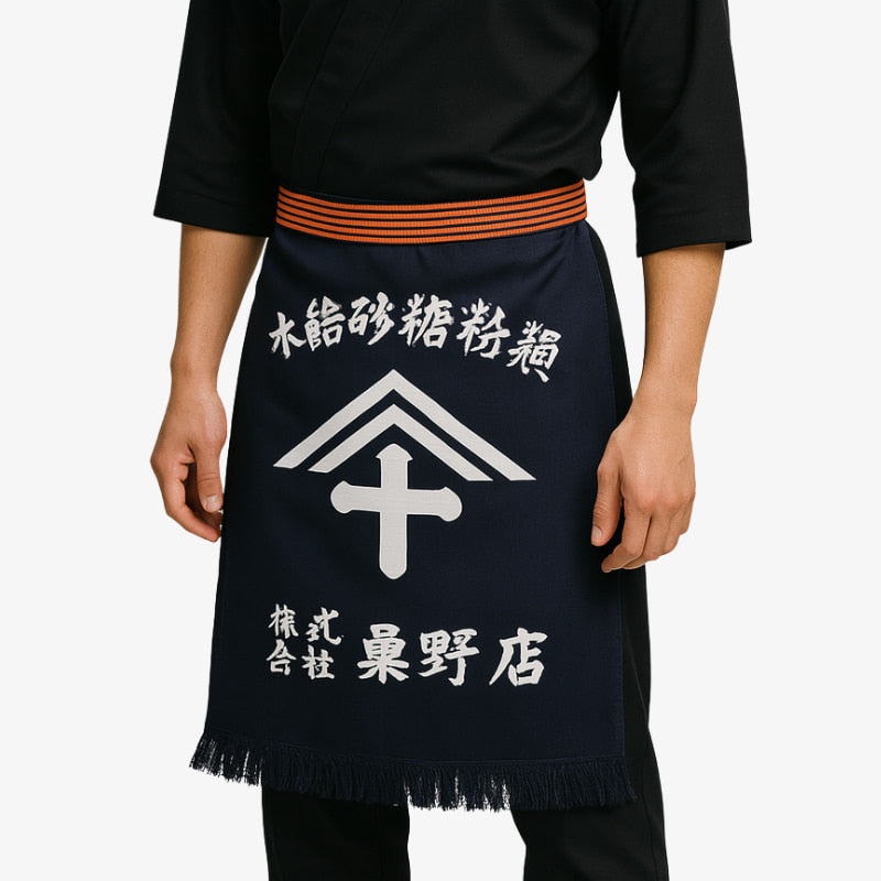 Delantal japonés con motivos kanji, fabricado en algodón grueso para mayor durabilidad