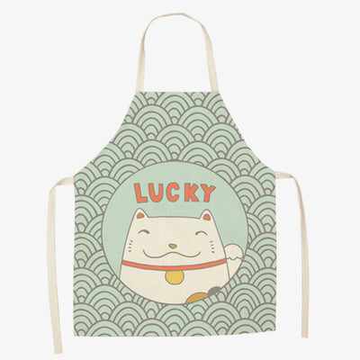 Delantal maneki neko con estampado de gato de la suerte