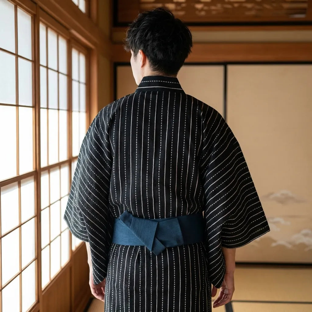 Detalle del kimono negro estilo guerrero