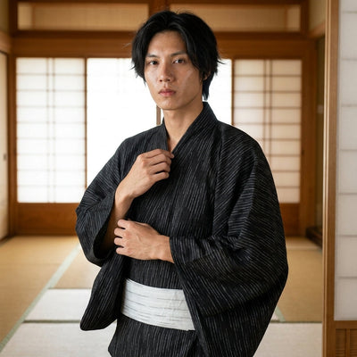 Detalle de las mangas tres cuartos del kimono japonés hombre