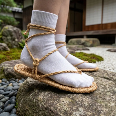 Detalle del tejido de las sandalias japonesas