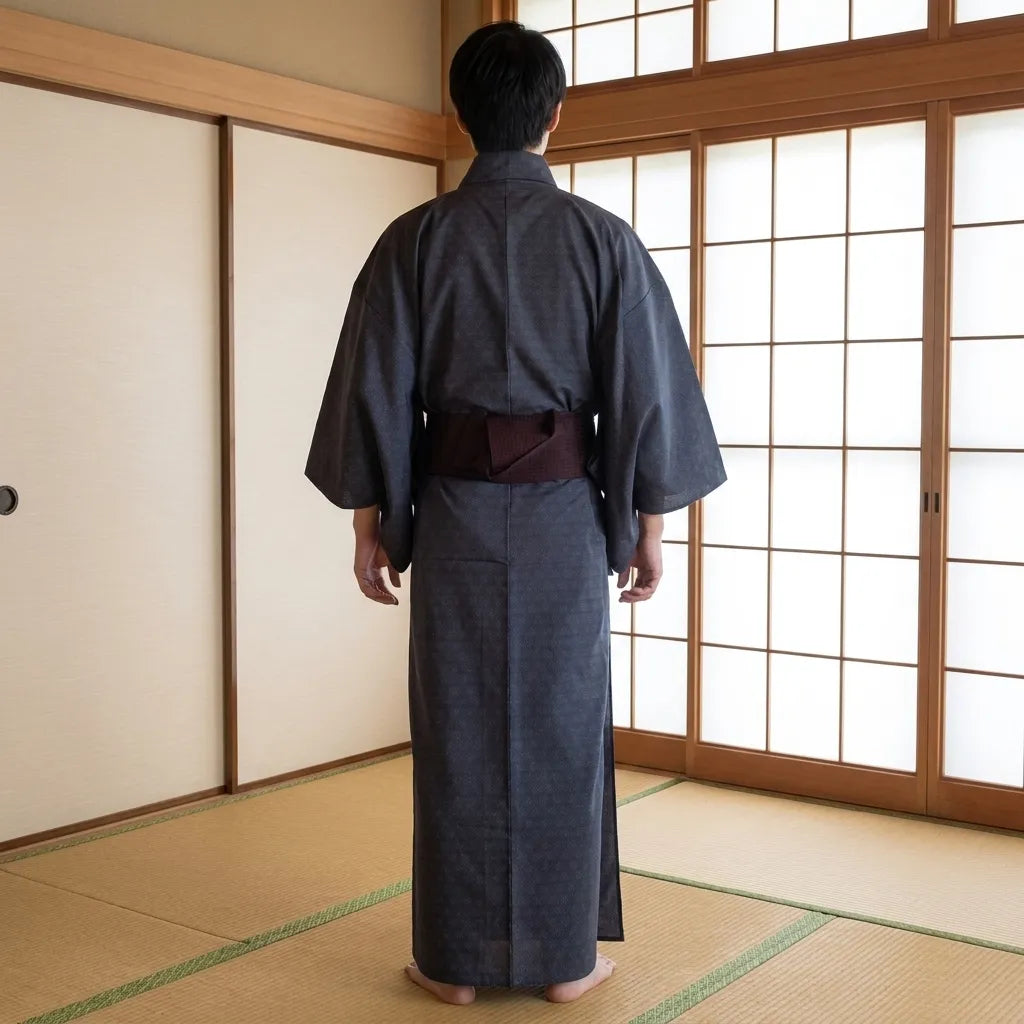 Detalle de la caída del yukata gris