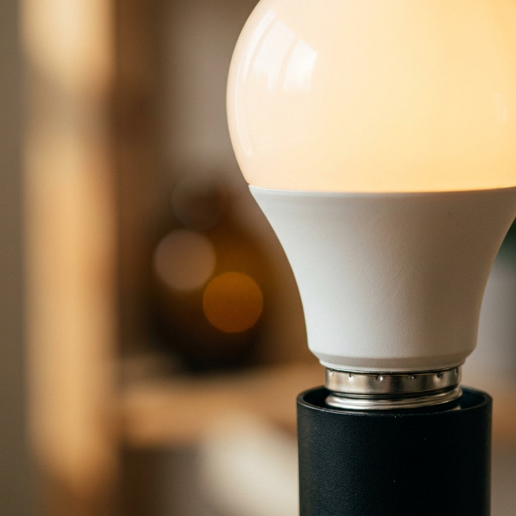 Bombilla LED E27 encendida dentro de un farolillo de papel japonés en una habitación con tatami