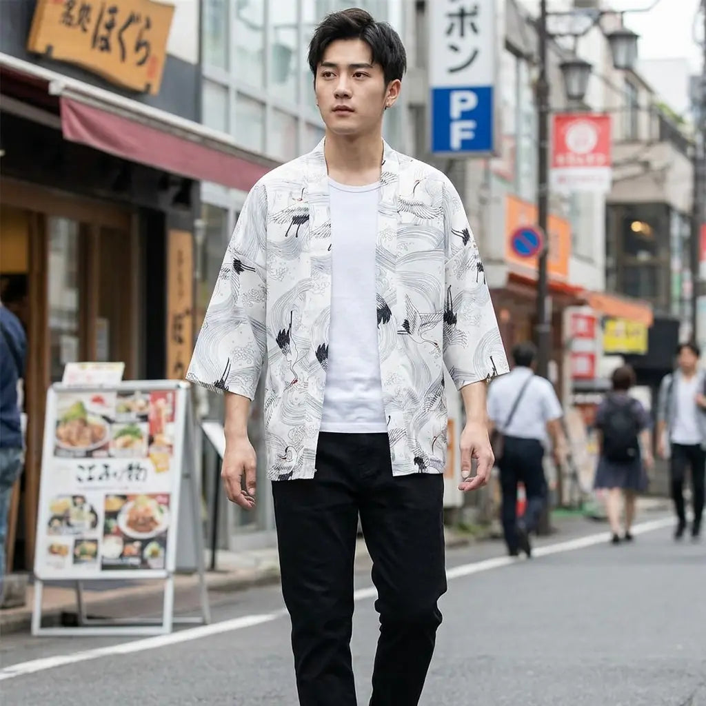 Haori Blanco Grullas vista posterior