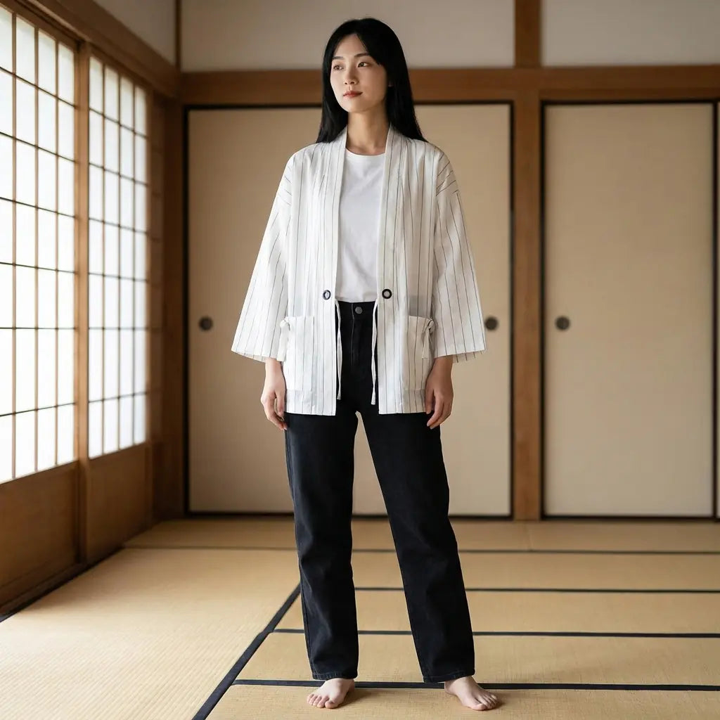 Haori Blanco Hombre vista frontal