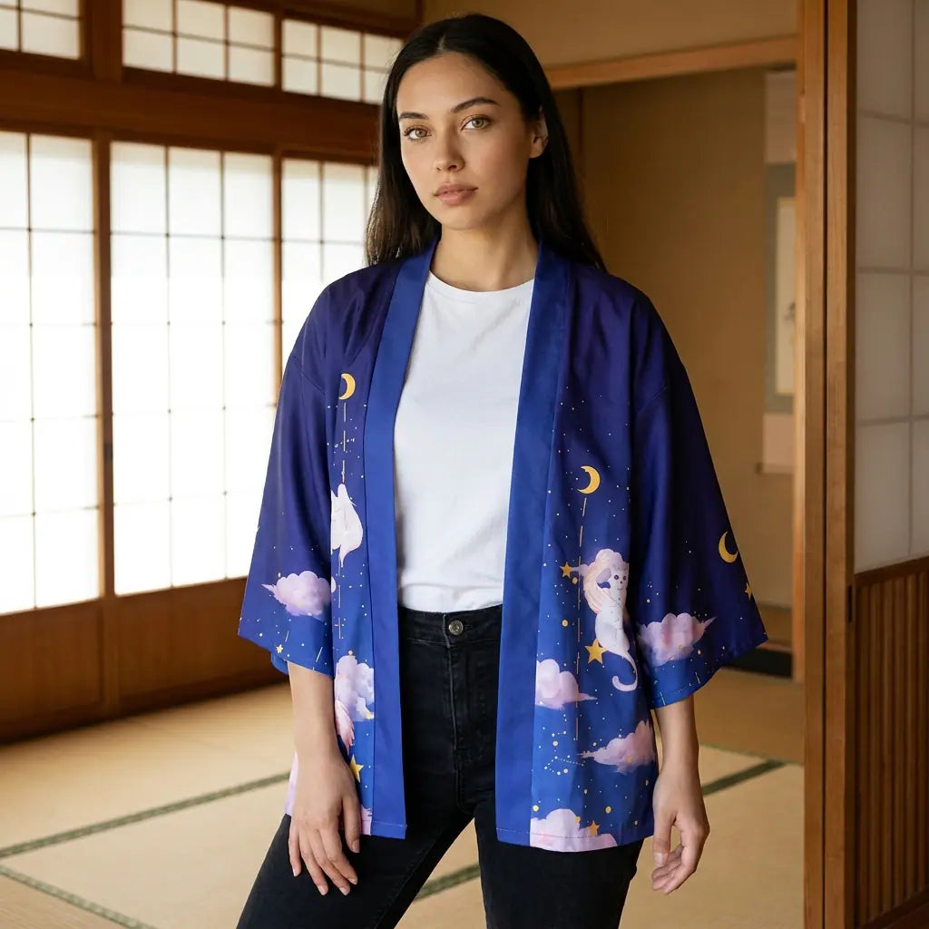 Haori azul con motivo de cielo estrellado