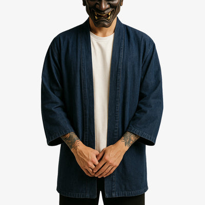 Haori vaquero para hombre con camisa harajuku blanca