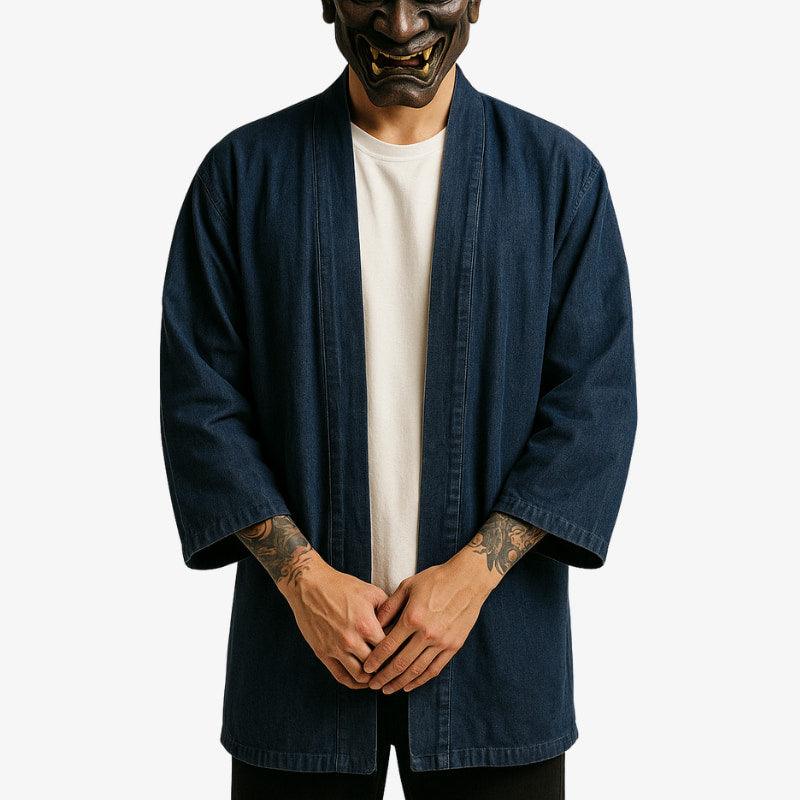Haori vaquero para hombre con camisa harajuku blanca