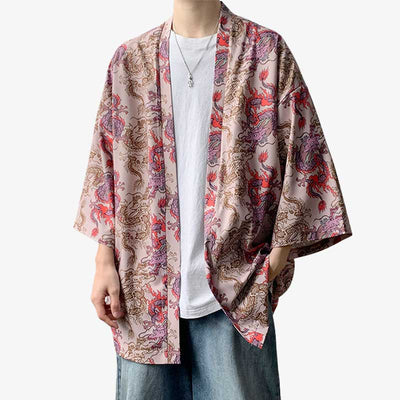Haori dragón japonés estilo unisex mangas 3/4