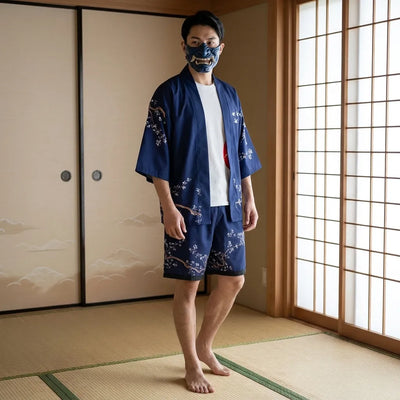 Conjunto kimono set con estampado japonés de frente