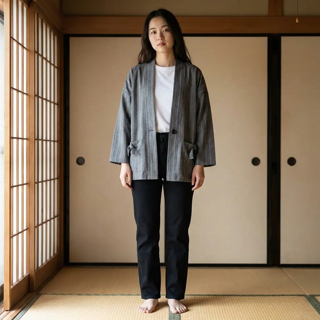 Haori Gris Rayas vista frontal
