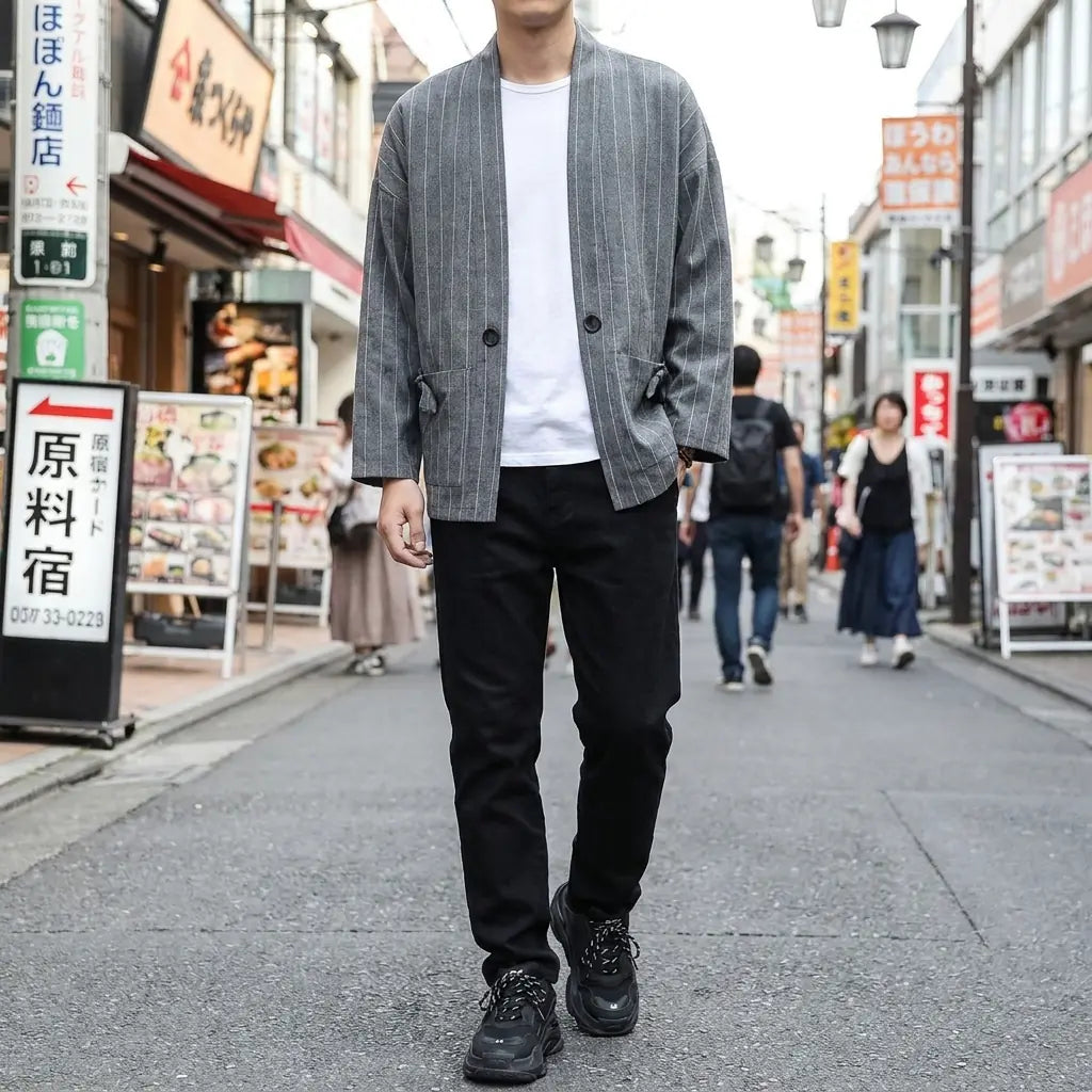 Haori Gris Rayas vista posterior