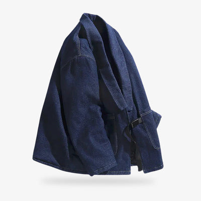 Haori azul con paleta de color índigo minimalista, ideal para añadir sofisticación discreta a cualquier armario