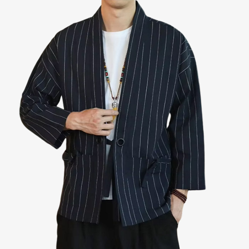 Detalle de la chaqueta haori japonesa para hombre