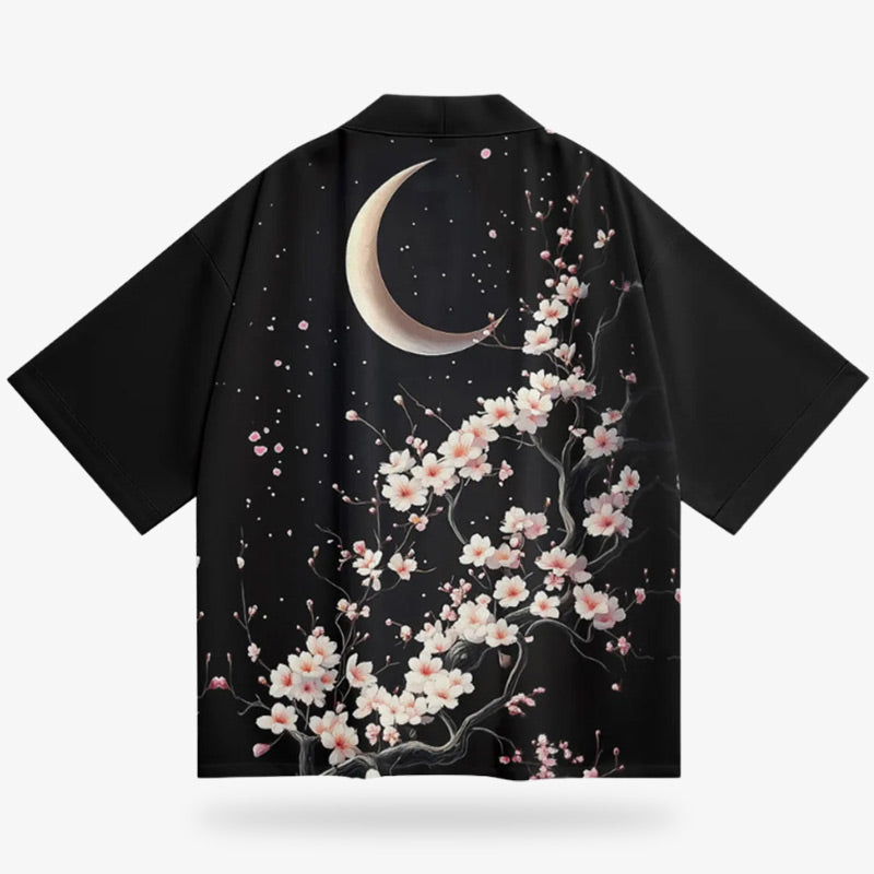 Chaqueta haori de luna con delicados motivos lunares, perfecta para añadir un toque místico a la ropa exterior clásica japonesa