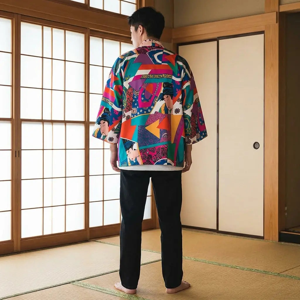 Haori manga con estampado kanji
