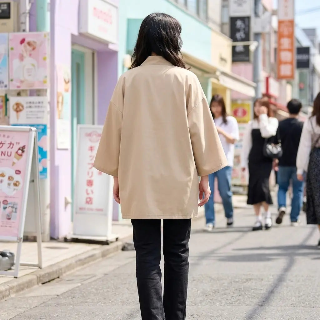 Haori Mujer Beige vista posterior
