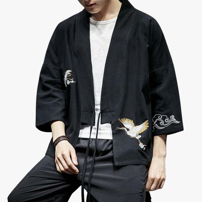 Haori Negro Hombre chaqueta kimono japonesa