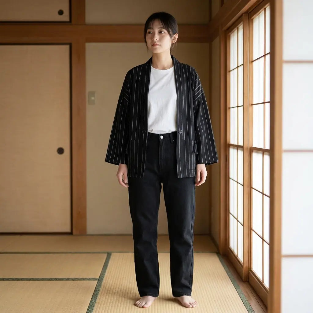 Haori Negro Hombre vista frontal