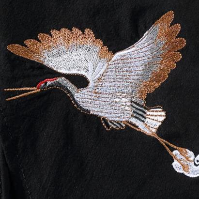 Haori Negro Hombre bordado Tsuru a mano