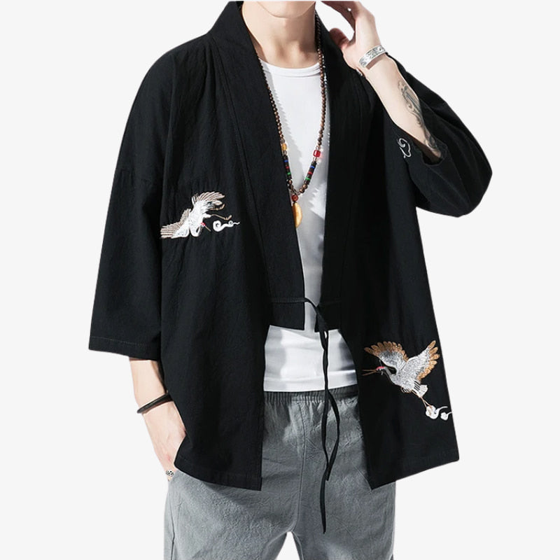 Haori Negro Hombre para hombre estilo tradicional