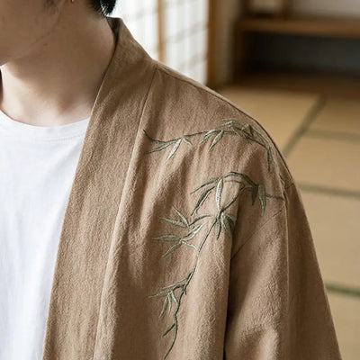 Detalle del tejido estampado y la manga de un haori kimono