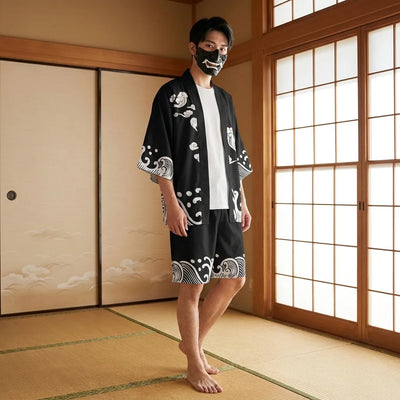Hombre con conjunto jinbei chaqueta y short vista frontal