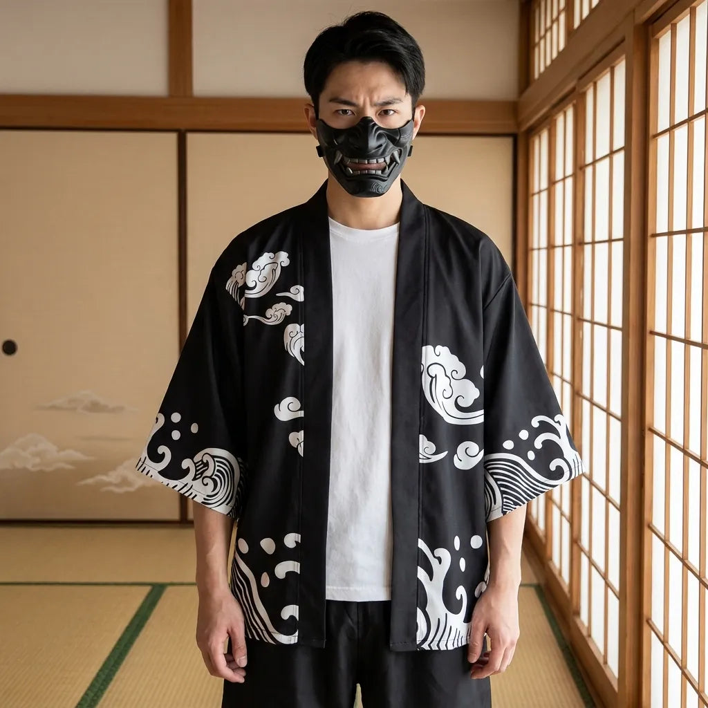 Conjunto jinbei chaqueta haori y short vista frontal alternativa