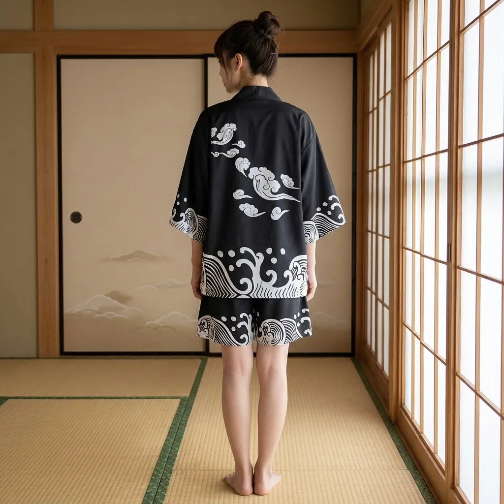 Detalle trasero del short a juego con la chaqueta haori