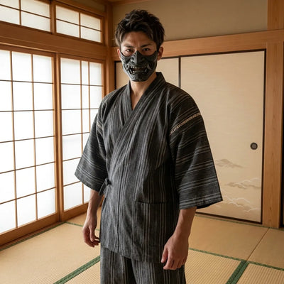 Jinbei ropa japonesa de algodón para hombre con rayas finas