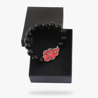 Pulsera de cuentas negras estilo Naruto con símbolo Akatsuki en caja negra