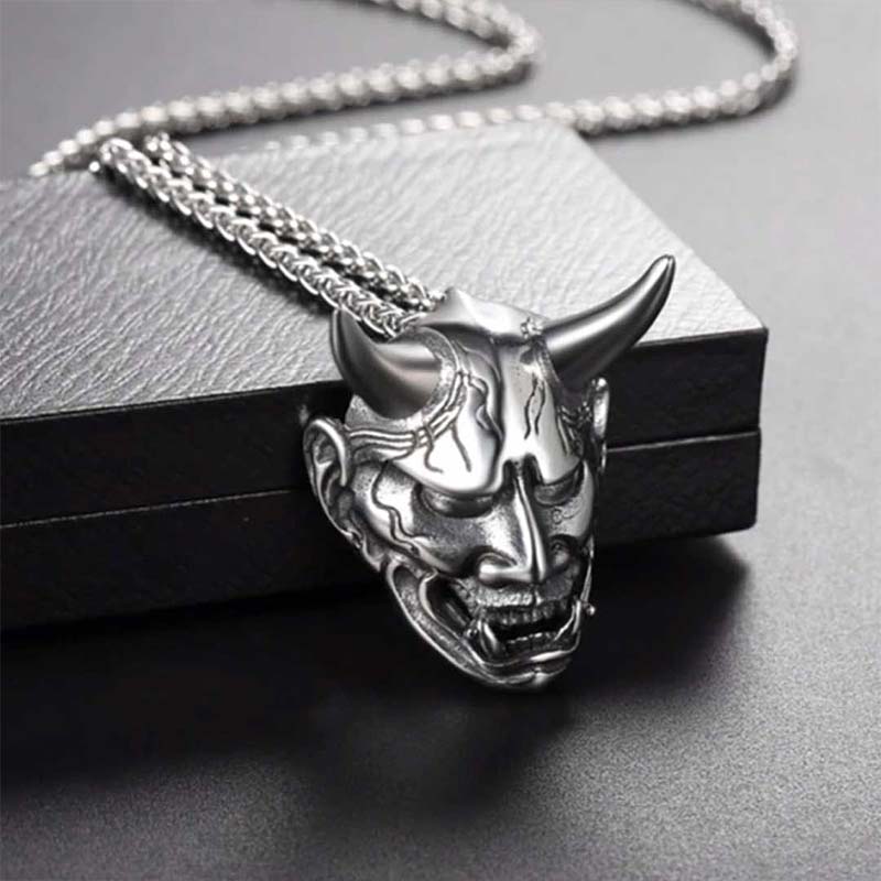 Colgante Hannya con el rostro de un demonio Oni, joyería japonesa sin cadena