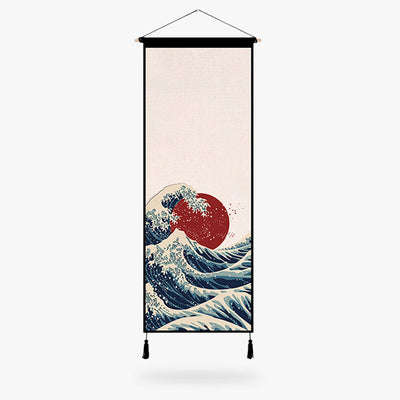 Kakemono con el motivo de la Gran Ola de Kanagawa impreso en lienzo