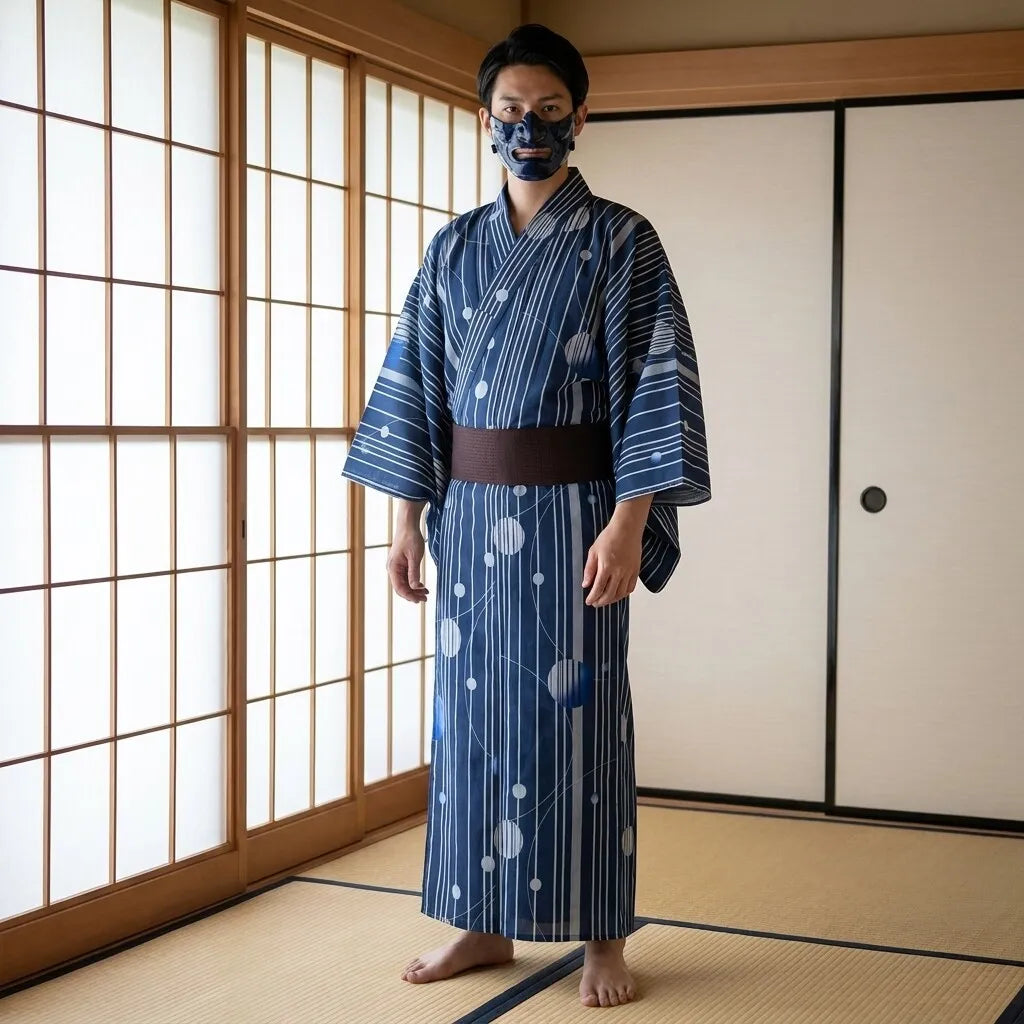 Kimono azul hombre de corte recto