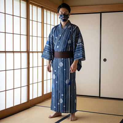 Kimono azul hombre de corte recto