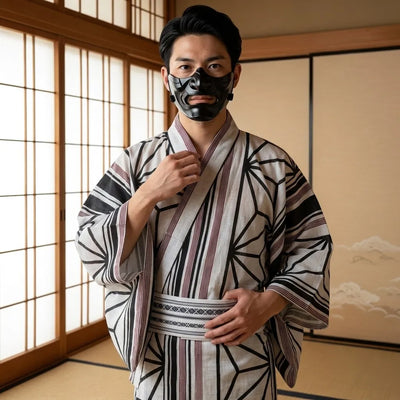 Kimono blanco y negro para hombre con estampado gráfico